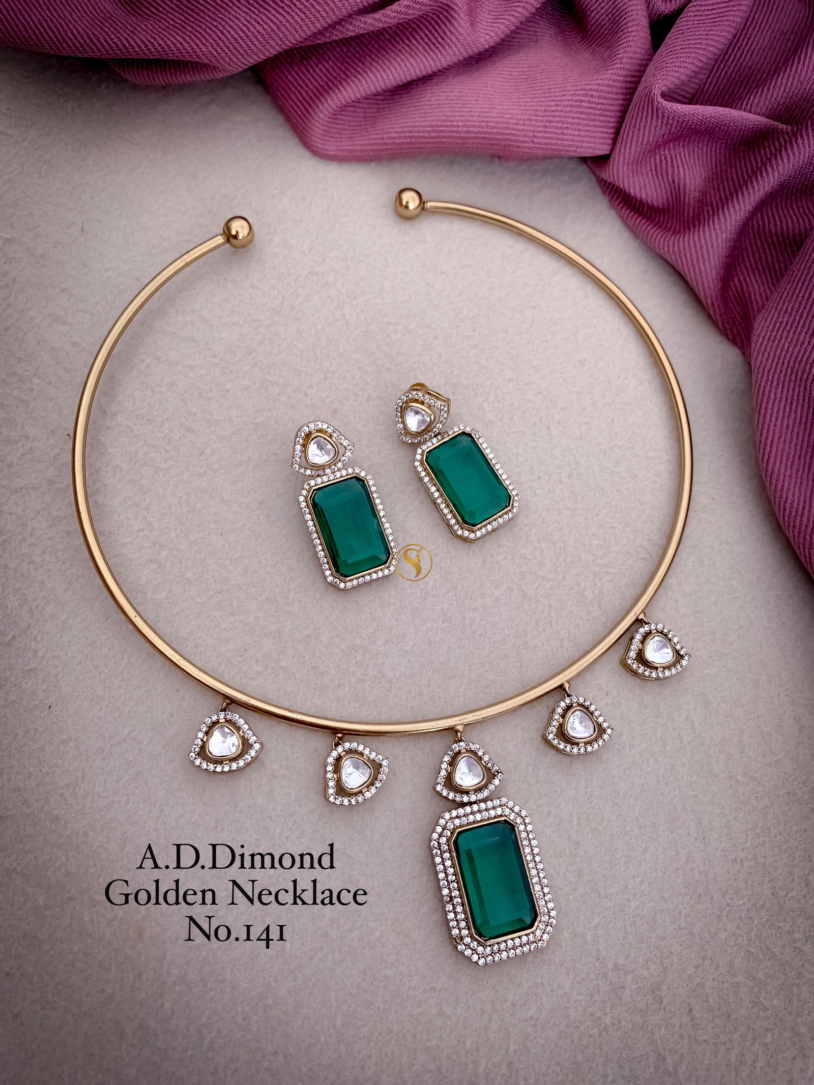 AD Diamond Designer Unique Golden Necklace Wholesale Shop In Surat

